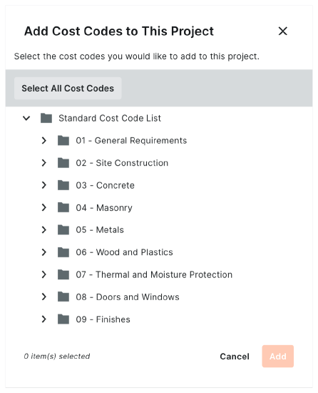 Copy Company Cost Codes to a Project - Procore
